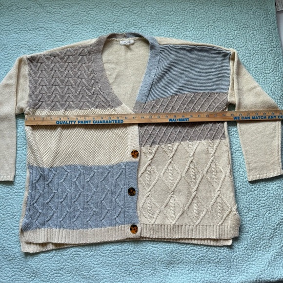 Maurices Cozy Cream, Gray and blue Cardigan Sweater oversized Medium - Picture 5 of 10